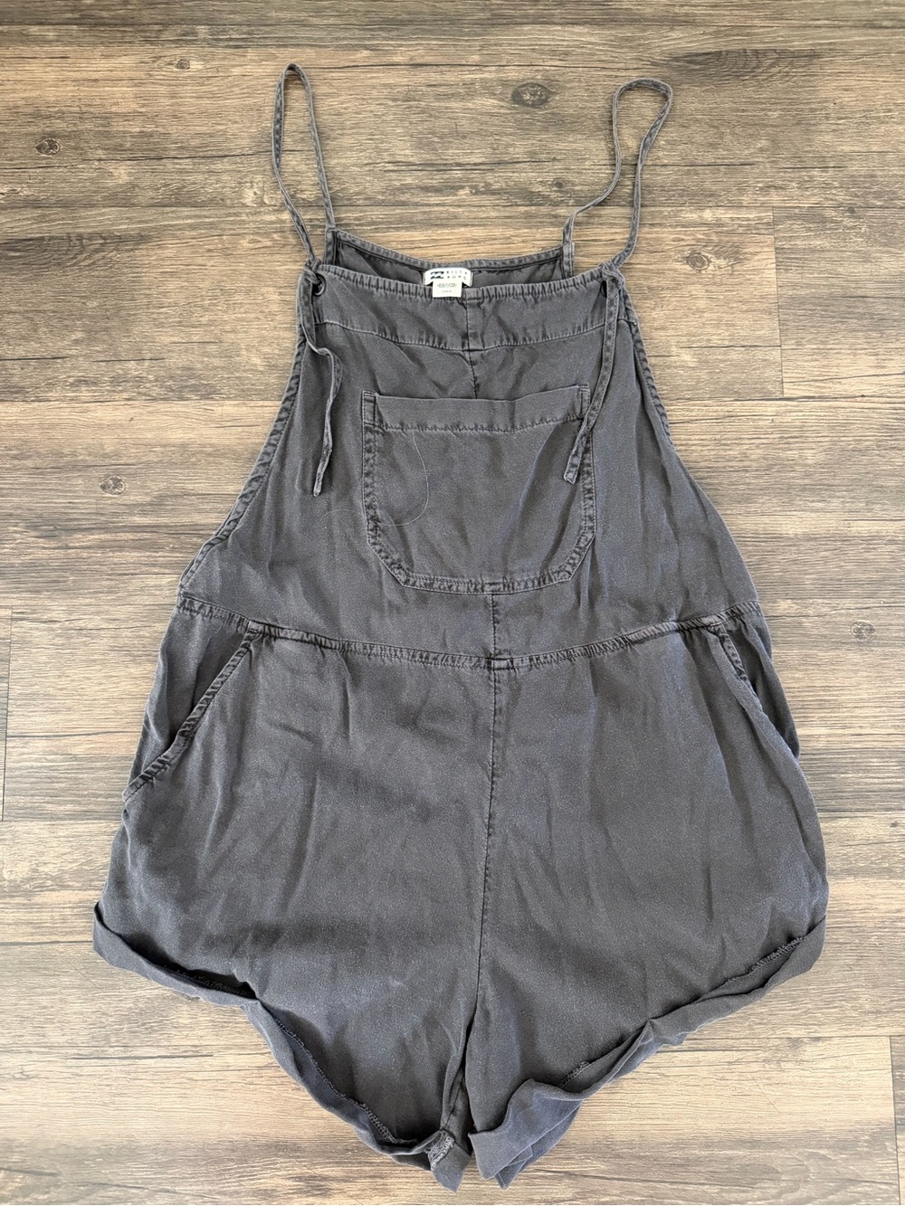 BILLABONG Wild Pursuit Womens Romper Off Black Short Charcoal Denim Overalls L - Picture 6 of 14